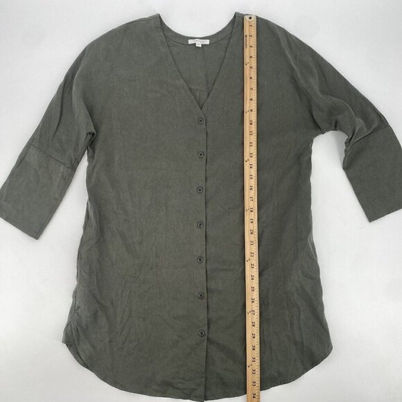 VETTA Size XS Olive Green Tencel Button Front Tunic Top Made In USA Pockets - Picture 10 of 13